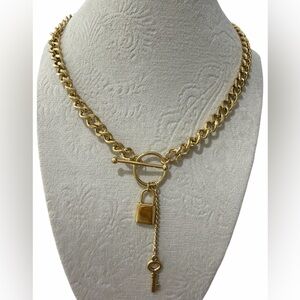 18K Gold Plated Toggle Necklace with Lock/Key Pendant